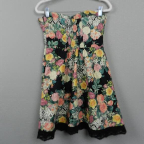 Antix Brazil Floral Strapless Dress Size M Black Green Pink Yellow Fit and Flare - Picture 9 of 12